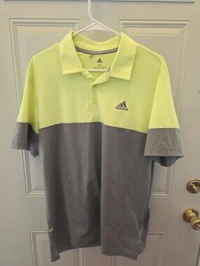 Adidas Men's Colorblock Polo in Neon Yellow & Gray Size Medium